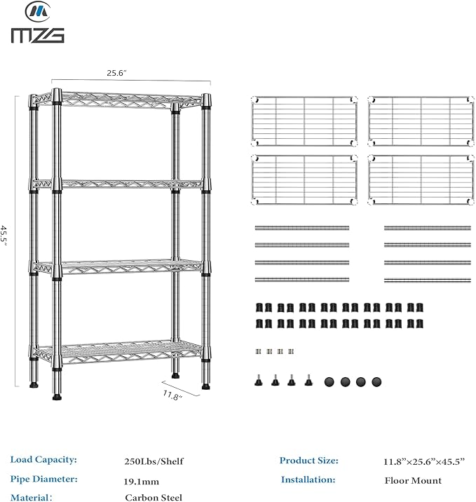 1000 lbs 4 Tier Shelf Metal Storage Shelves Wire Rack Closet Organizers