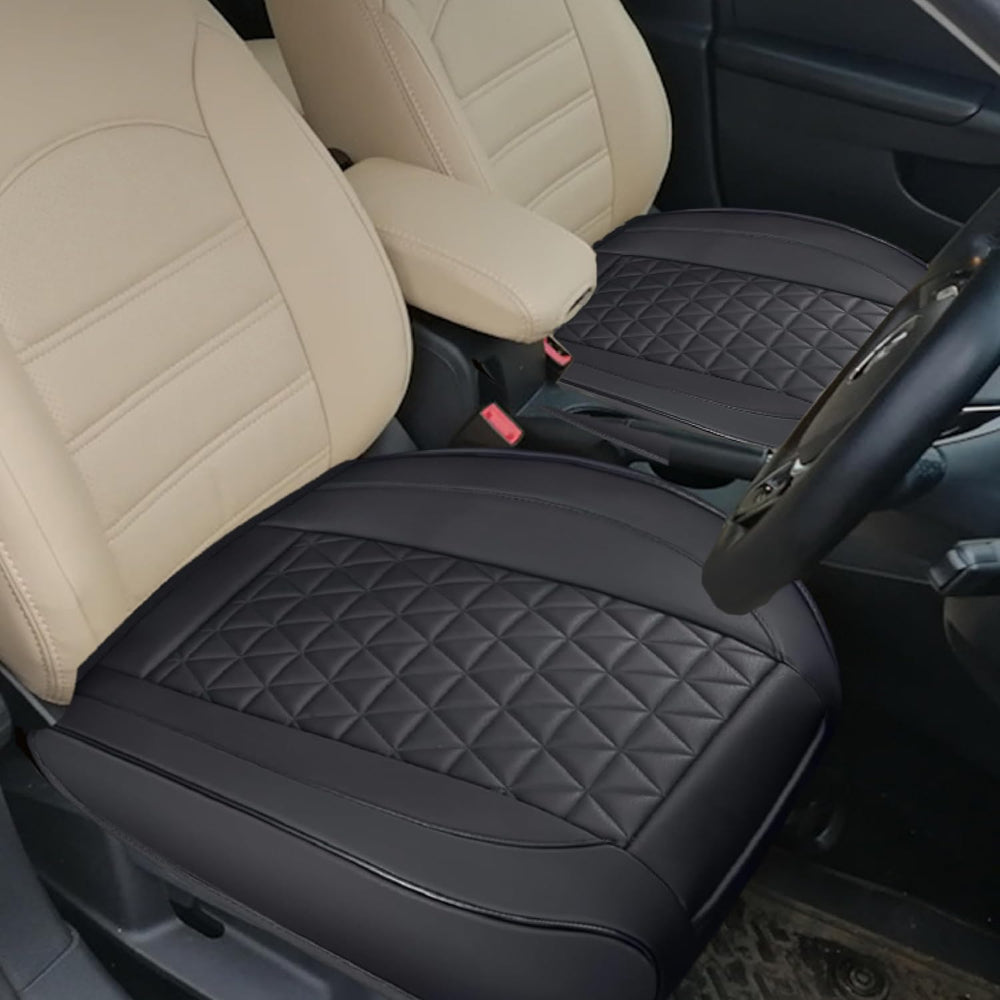 2PCS Bottom Seat Covers for Cars, Black Leather Front Seat Covers