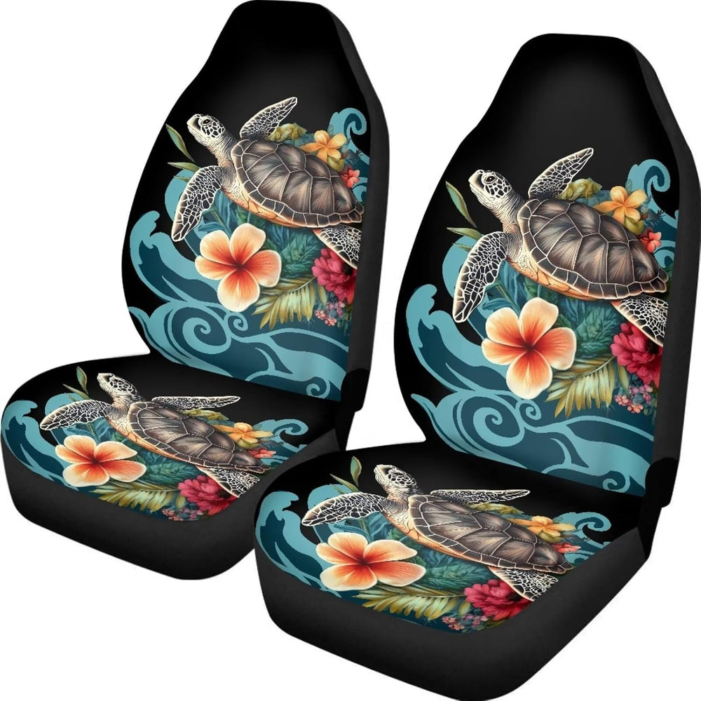 UNICEU 2 Piece Hibiscus Flower Sea Turtle Car Seat Covers Only Front,Easy to ...