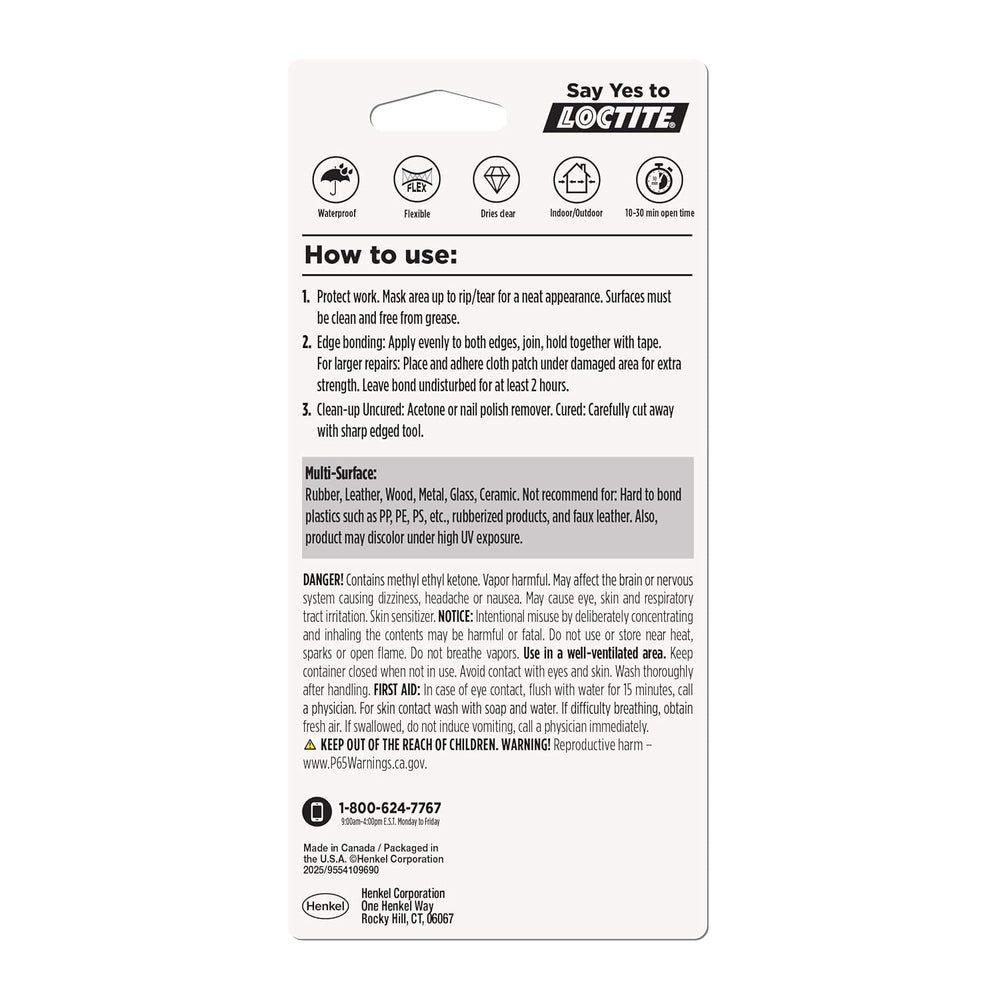 Loctite Vinyl, Fabric & Leather Adhesive, Clear, 1 Fl Oz, 6 Pack
