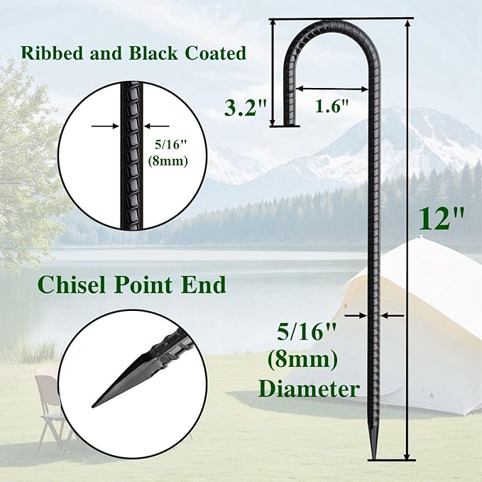12 Inch Rebar Stakes 50 Pack J Hook Ground Stakes Heavy Duty Chain Link Fence