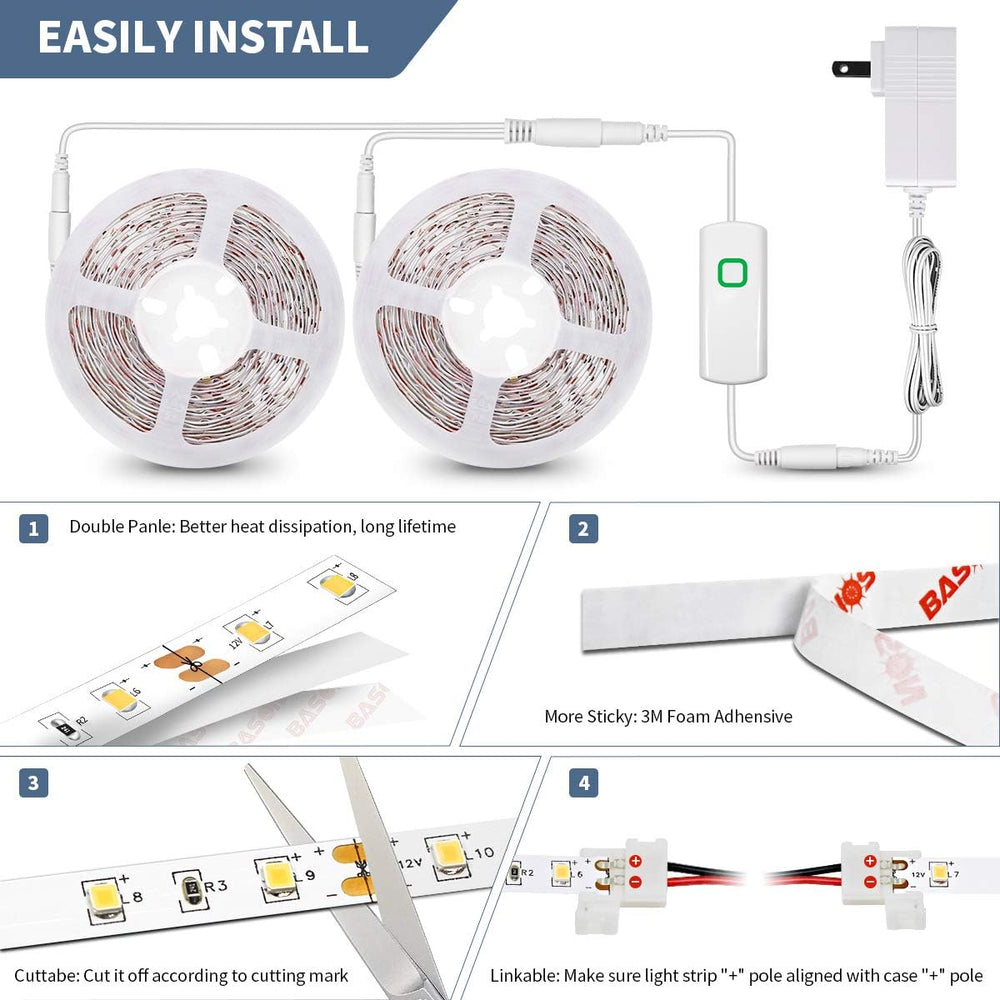 Led Strip Lights 65.6ft Warm White Dimmable Led Light Strip Flexible Rope Lig...