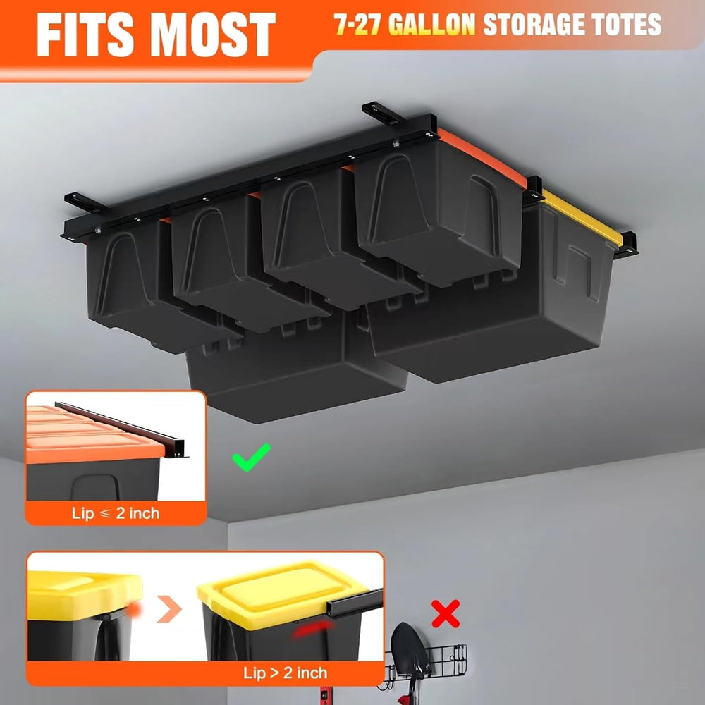 TORACK Garage Ceiling Bin Storage Rack, Overhead Tote Storage Rails System