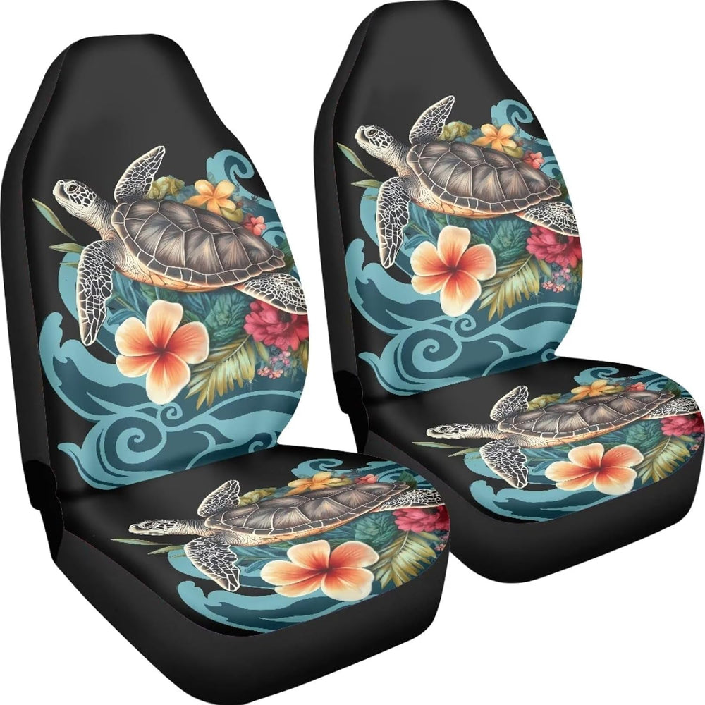 UNICEU 2 Piece Hibiscus Flower Sea Turtle Car Seat Covers Only Front,Easy to ...