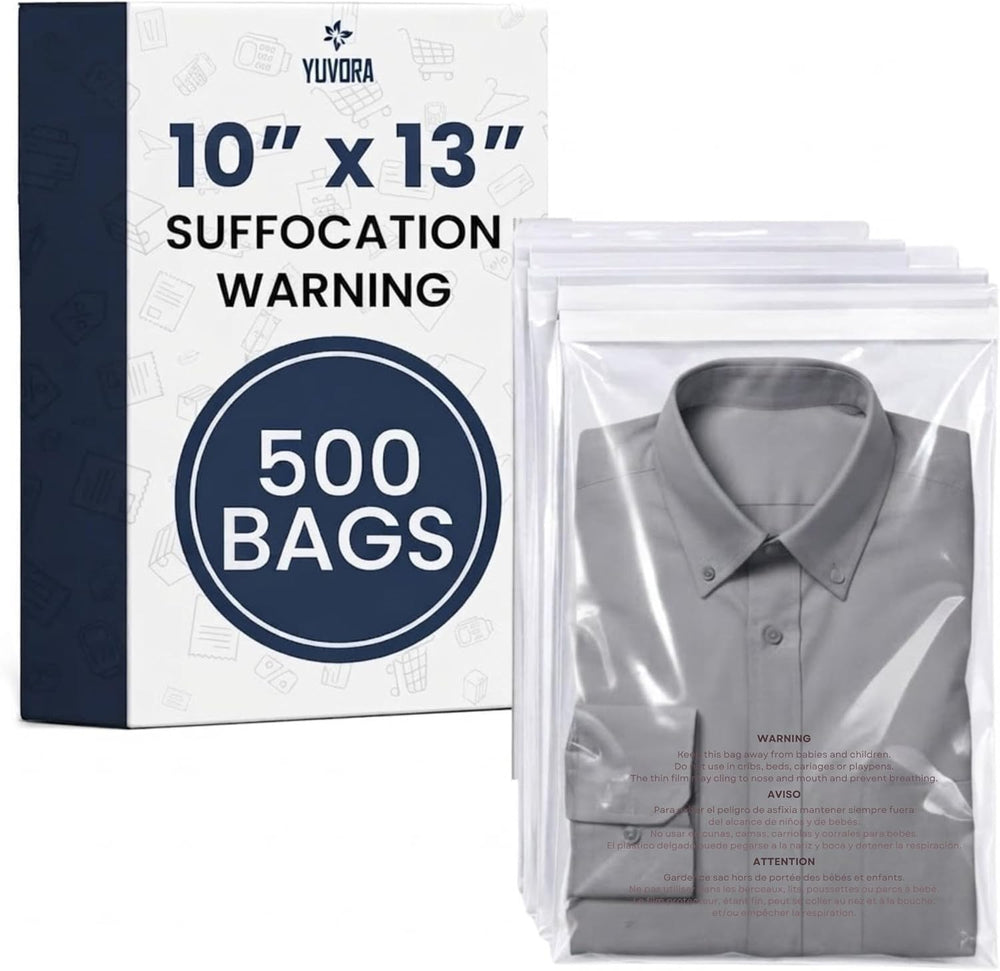10x13 Inch Clear Poly Bags with Suffocation Warning (500 Count) โ Permanent S...