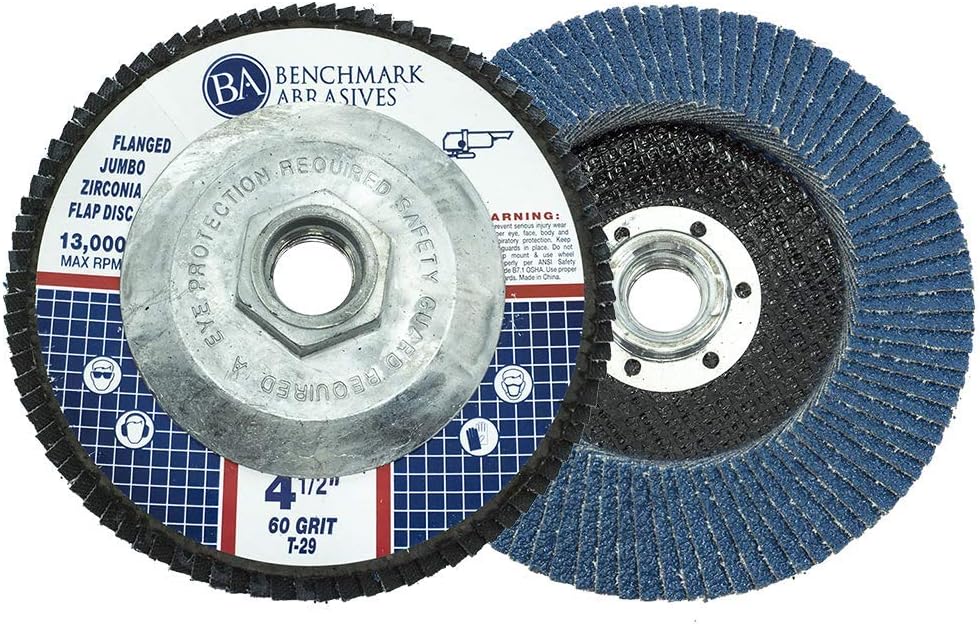 Benchmark Abrasives 4.5" x 5/8"-11 Zirconia Type 29 Flap Discs, 60 ...