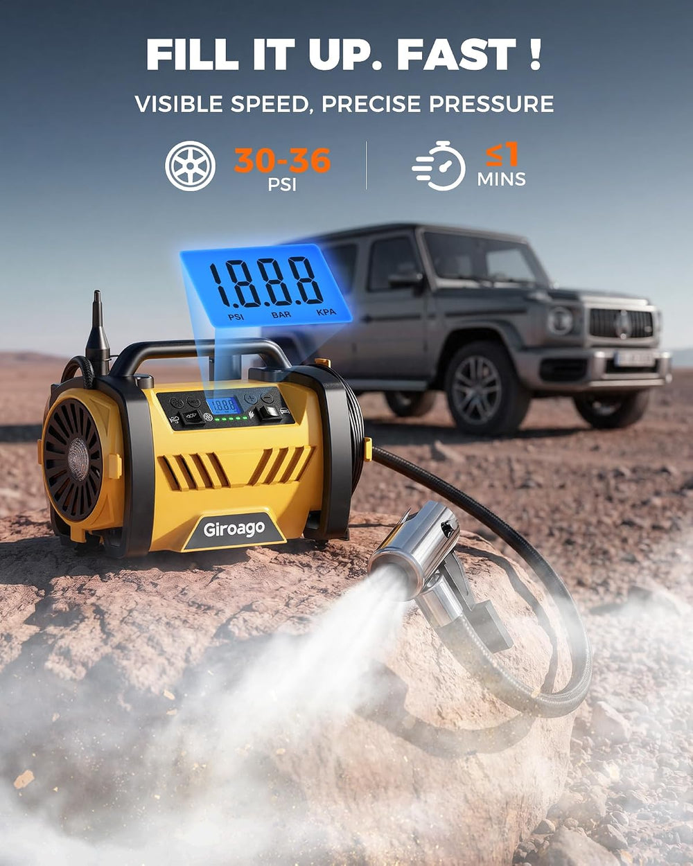 Tire Inflator Portable Air Compressor - 12V DC/120V AC Dual Power