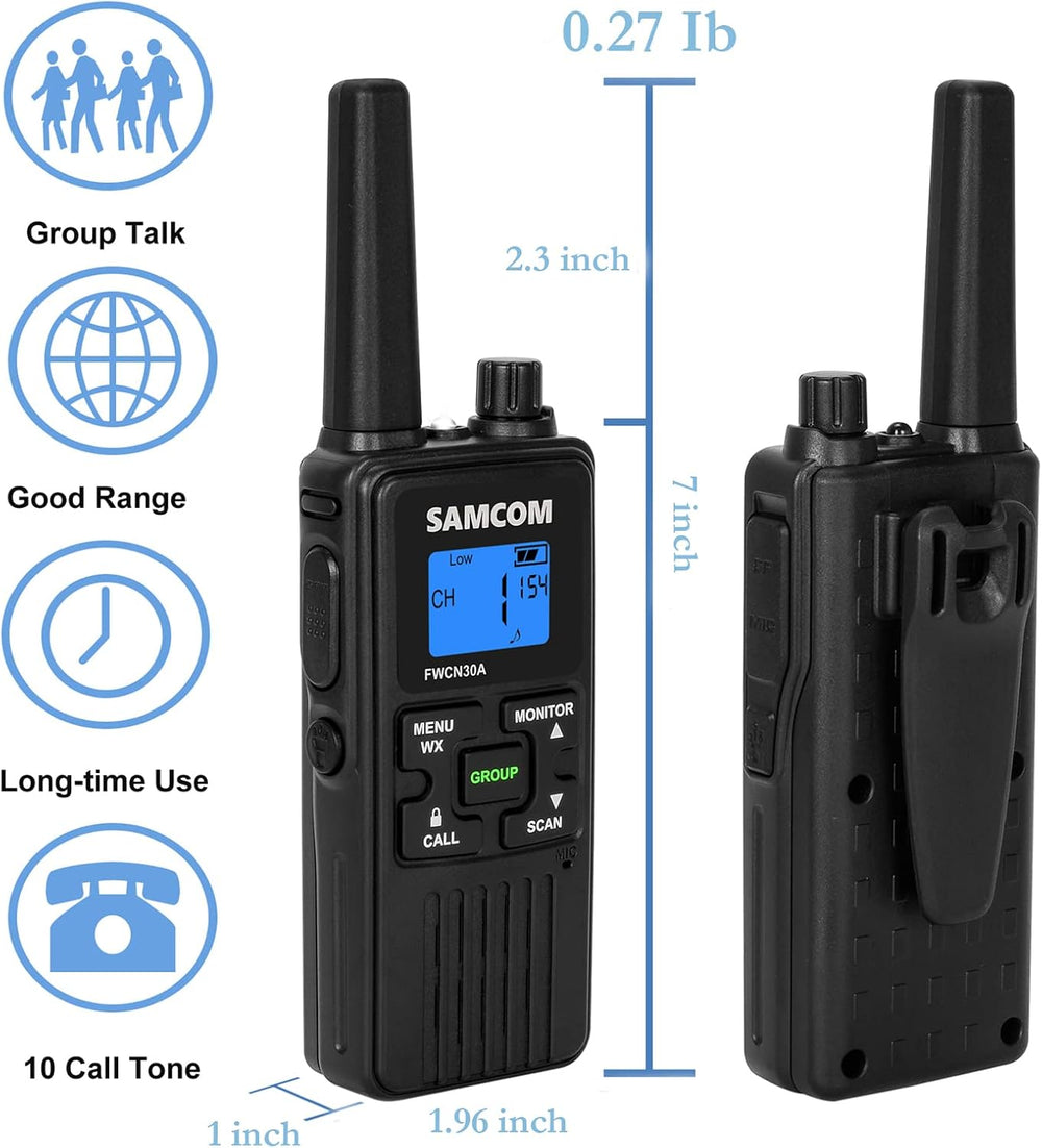 4 Long Range Walkie Talkies Rechargeable for Adults SAMCOM NOAA 2 Way Radios ...