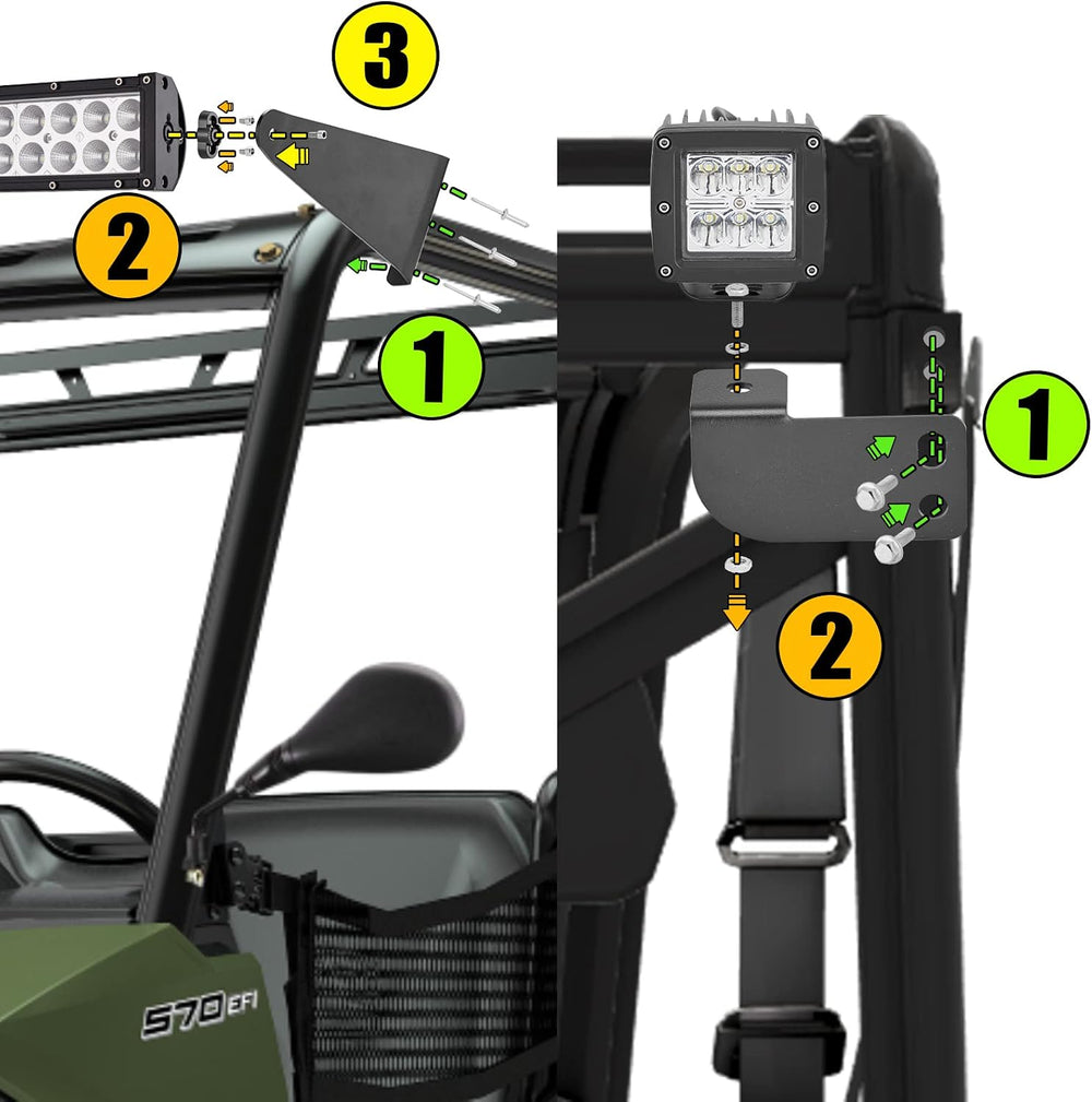 Wsays 50" 288W Light Bar Kit Fit for Polaris Ranger 570/900/1000 Full Size
