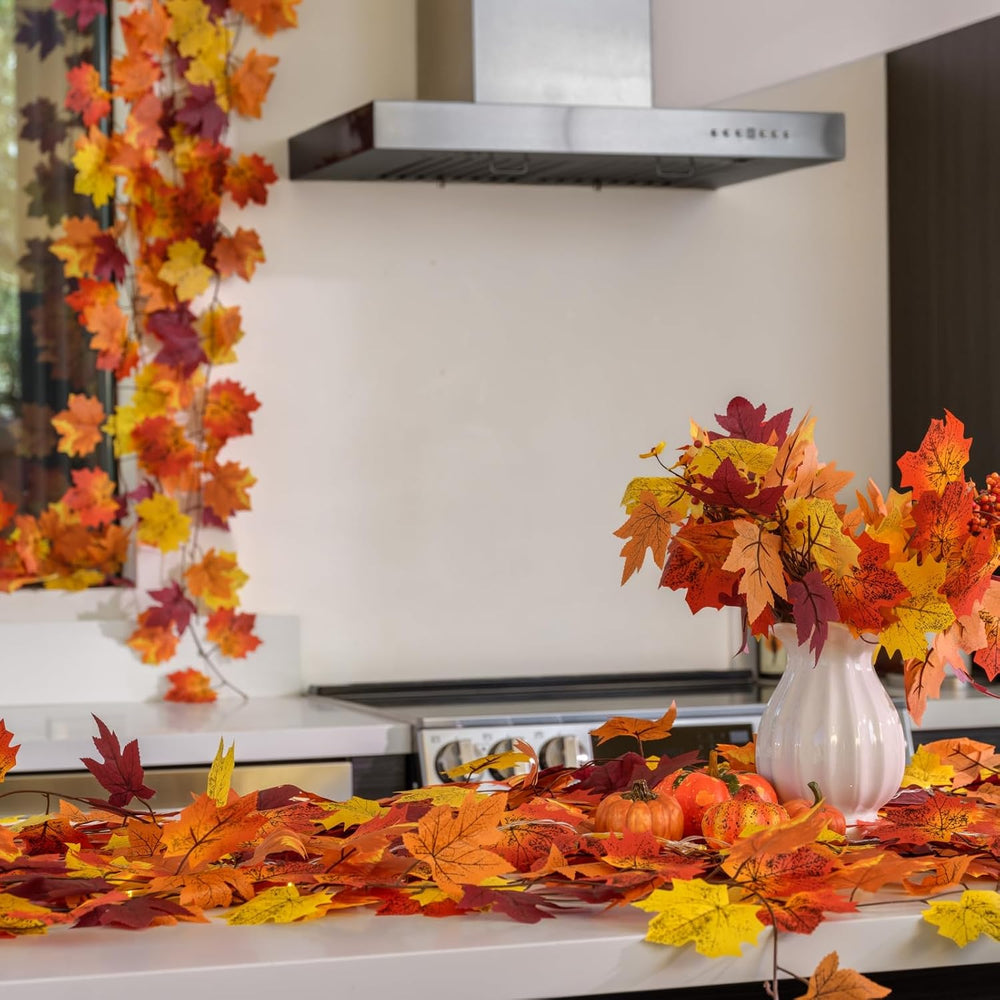 12 Pack Fall Garland, Total 95Ft Artificial Autumn Maple Leaves Garland Hangi...