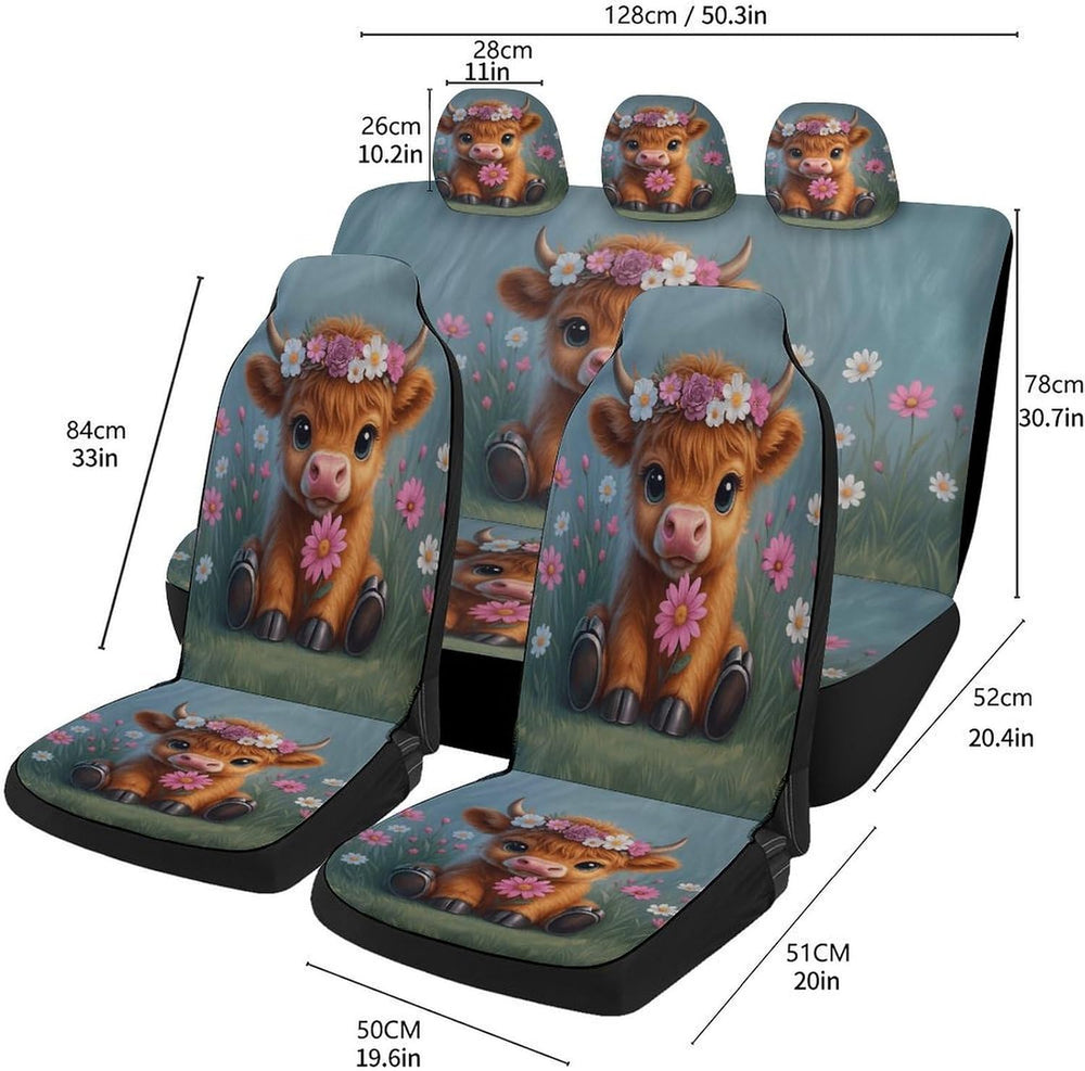 Highland Cow Pattern Car Seat Covers, Trendy Universal Car Seat Protector Ful...