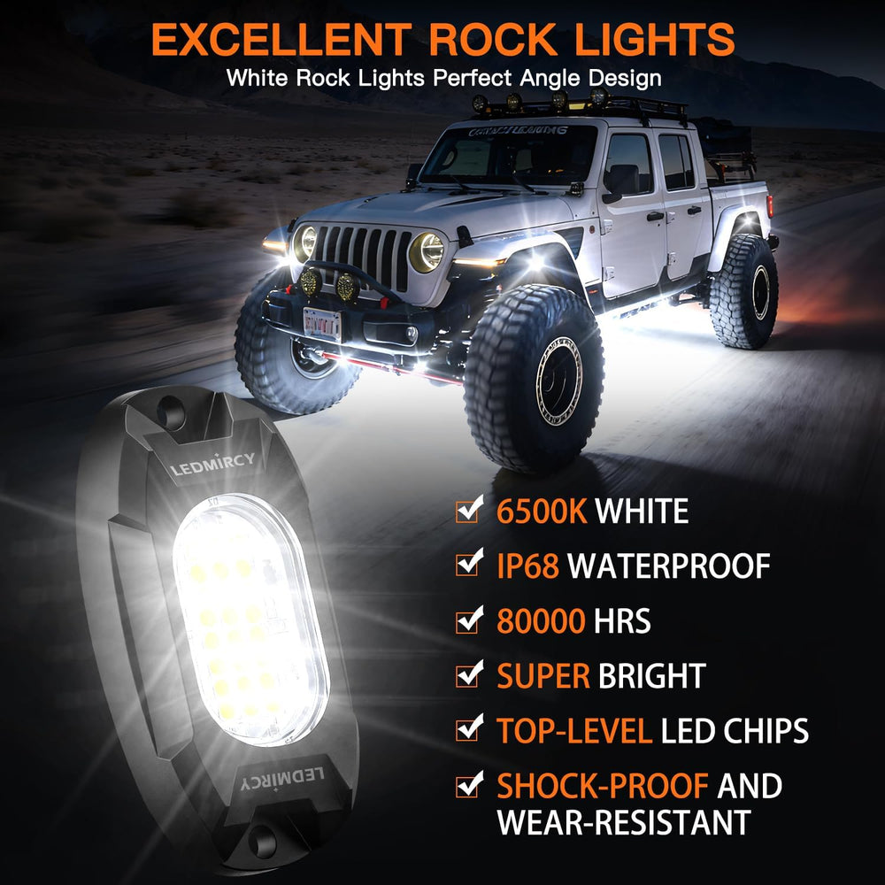 White Rock Lights,LEDMIRCY R6 LED Pure White Rock Lights 12PCS with Rocker Sw...