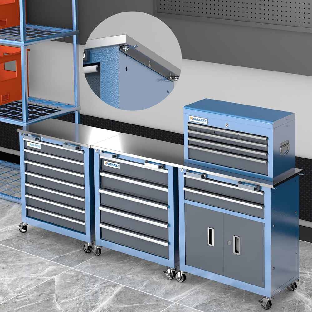 20 Drawer Rolling Tool Chest Combo,with Wheels & Foot Pads, Blue