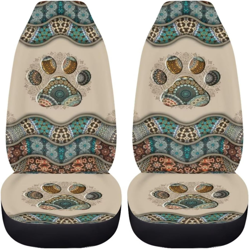 BIGCARJOB Boho Car Seat Covers Set for Front Only Boho Dog Paw Print Car Inte...