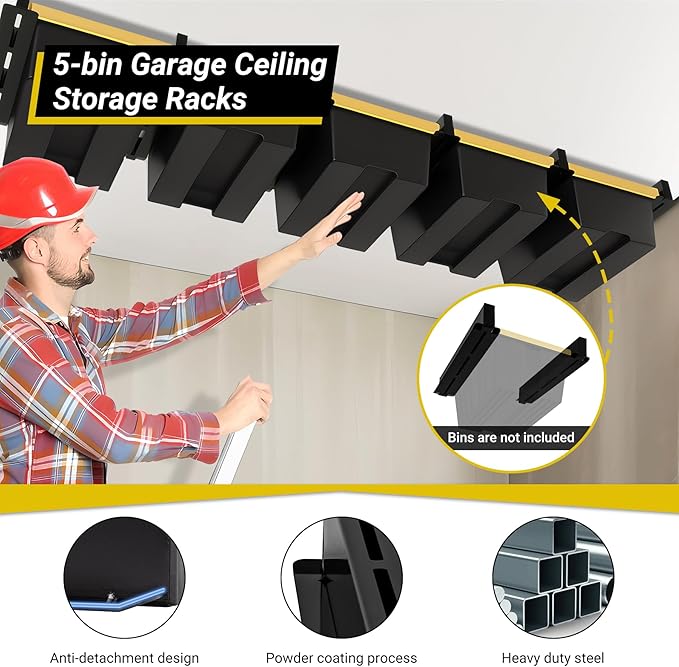 5-bin Overhead Garage Storage Rack, Heavy Duty Ceiling Storage Racks, Powder