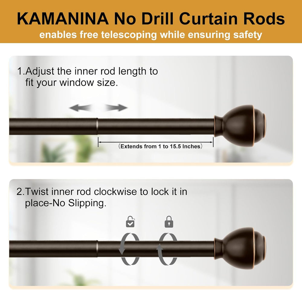 KAMANINA Curtain Rods No Drilling for Windows 32 to 86 Inch Bronze