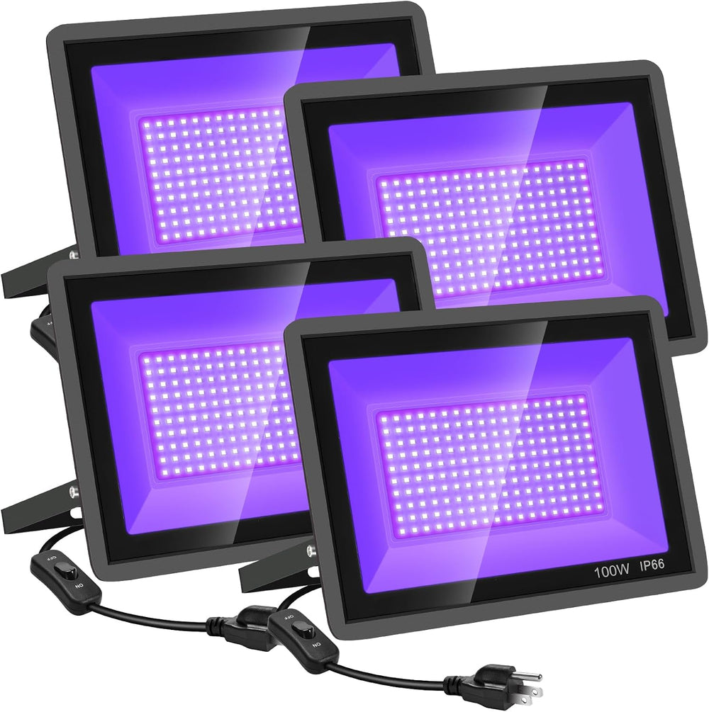 YANYCN 4 Pack 100W LED Black Lights, Blacklight Flood Light with Plug and Swi...