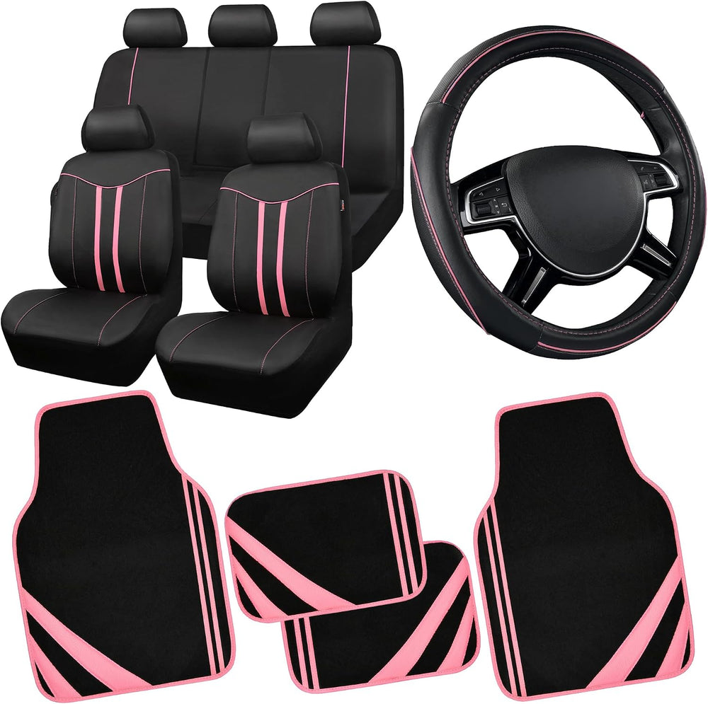CAR PASS Car Seat Covers Full Set for Women Girls with Waterproof Car Floor M...
