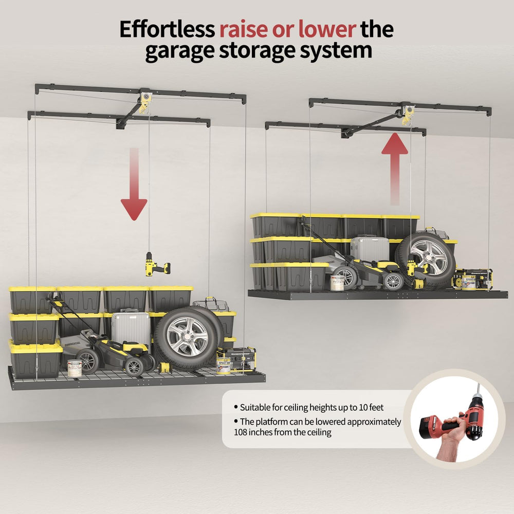 Garage Ceiling Storage Racks โ 4x8 FT Overhead Garage Storage Rack with Safet...