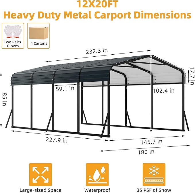 12' x 20' Heavy Duty Metal Carport