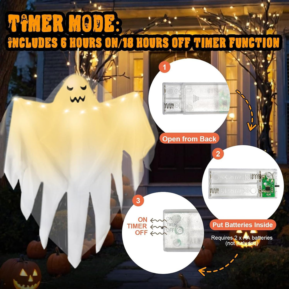 4 Pack Light up Hanging Ghosts Halloween Outdoor Yard Tree Party Decoration