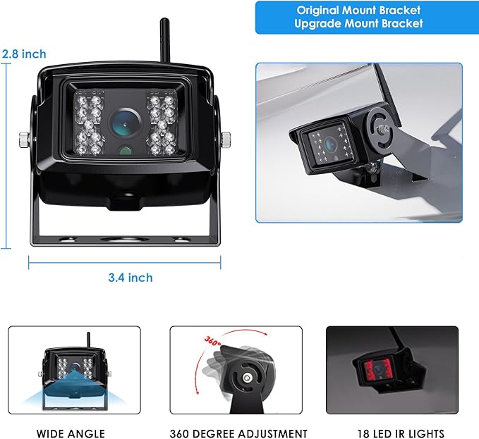 Digital Wireless Backup Camera System Kit, IP69K Waterproof Wireless 2 Rear
