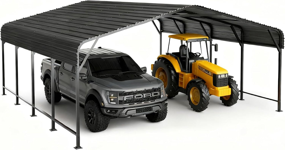 20x20 Heavy-Duty Metal Carport, Galvanized Steel Shelter for Pickup Trucks, B...