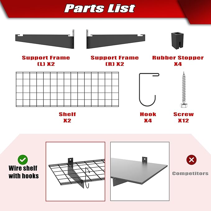 WALMANN 2 Pack Garage Wall Mount Shelves, 45x15 inch Wall Mounted Storage