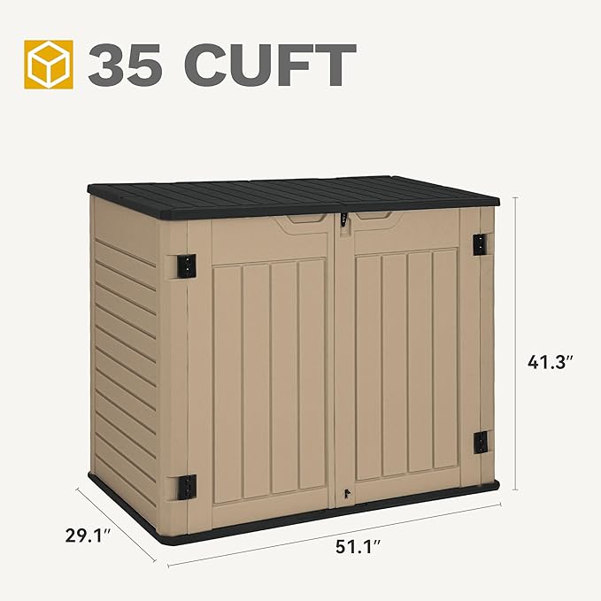DWVO 35 Cuft Outdoor Horizontal Storage, Waterproof Resin Storage Shed