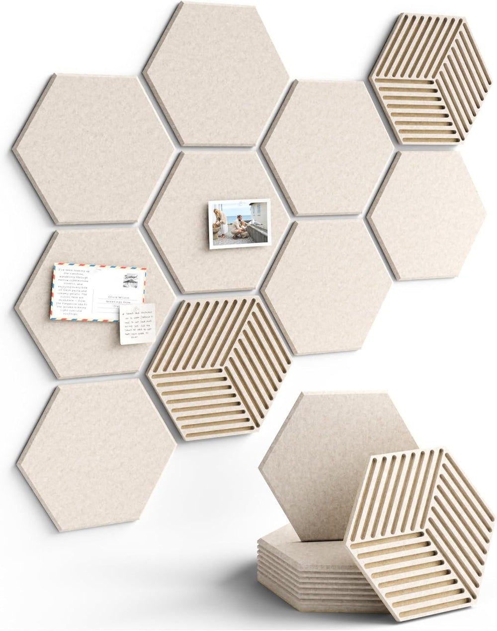 Fluxynara 10-Pack Hexagon Felt Bulletin Board Tiles, Oatmeal