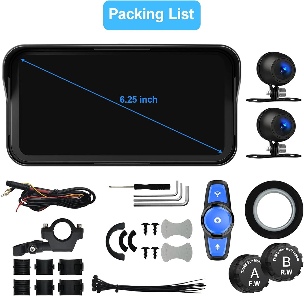 6.25" Motorcycle Carplay (Includes 128G SD) with Dash Cam, TPMS, Wireles...