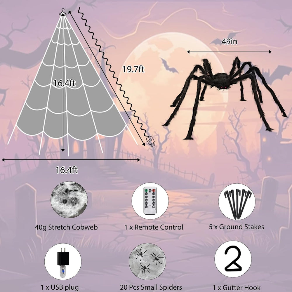 Halloween Decorations Outdoor, Spider Web Lights 250 LED Lighted Spider Web 1...