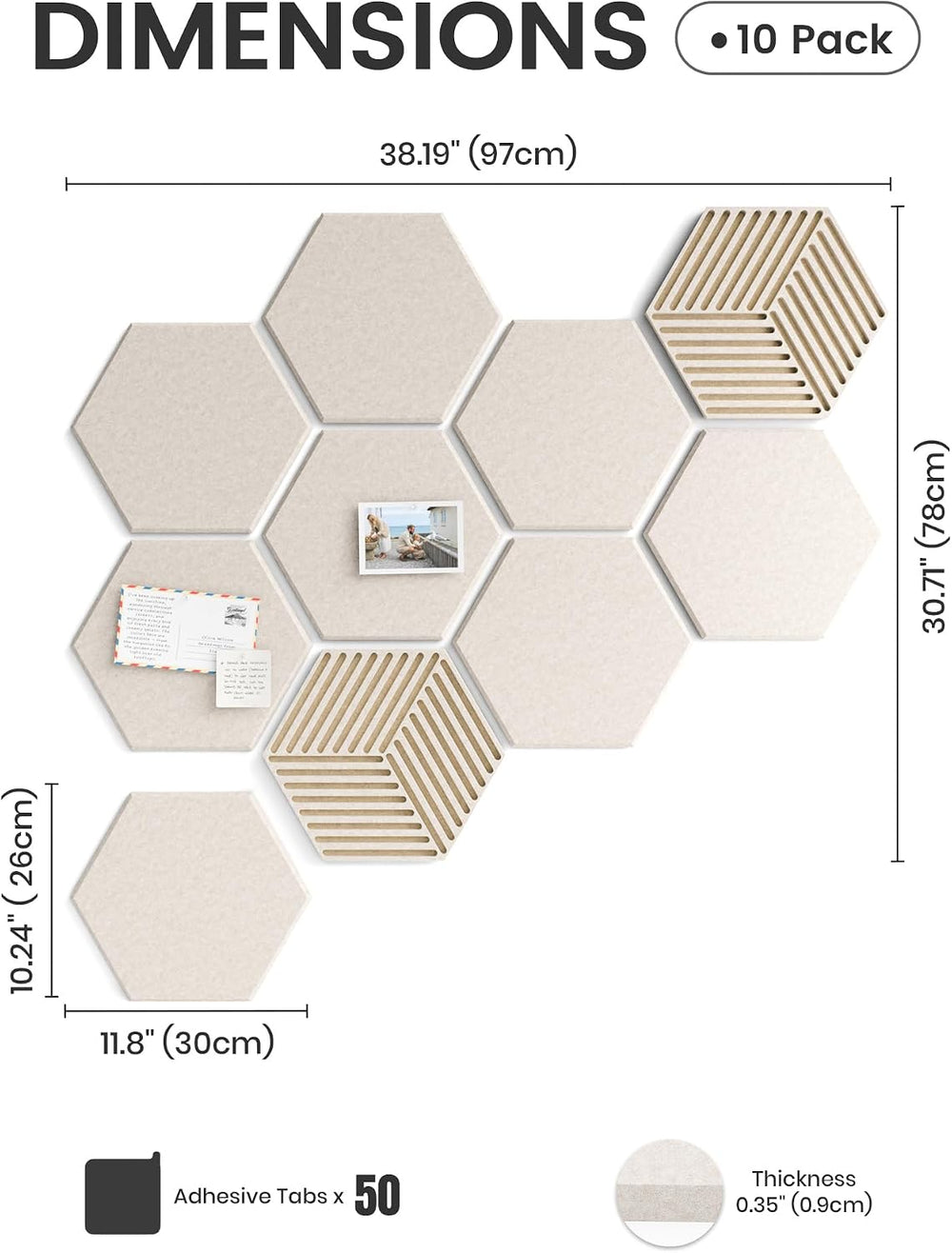 Fluxynara 10-Pack Hexagon Felt Bulletin Board Tiles, Oatmeal