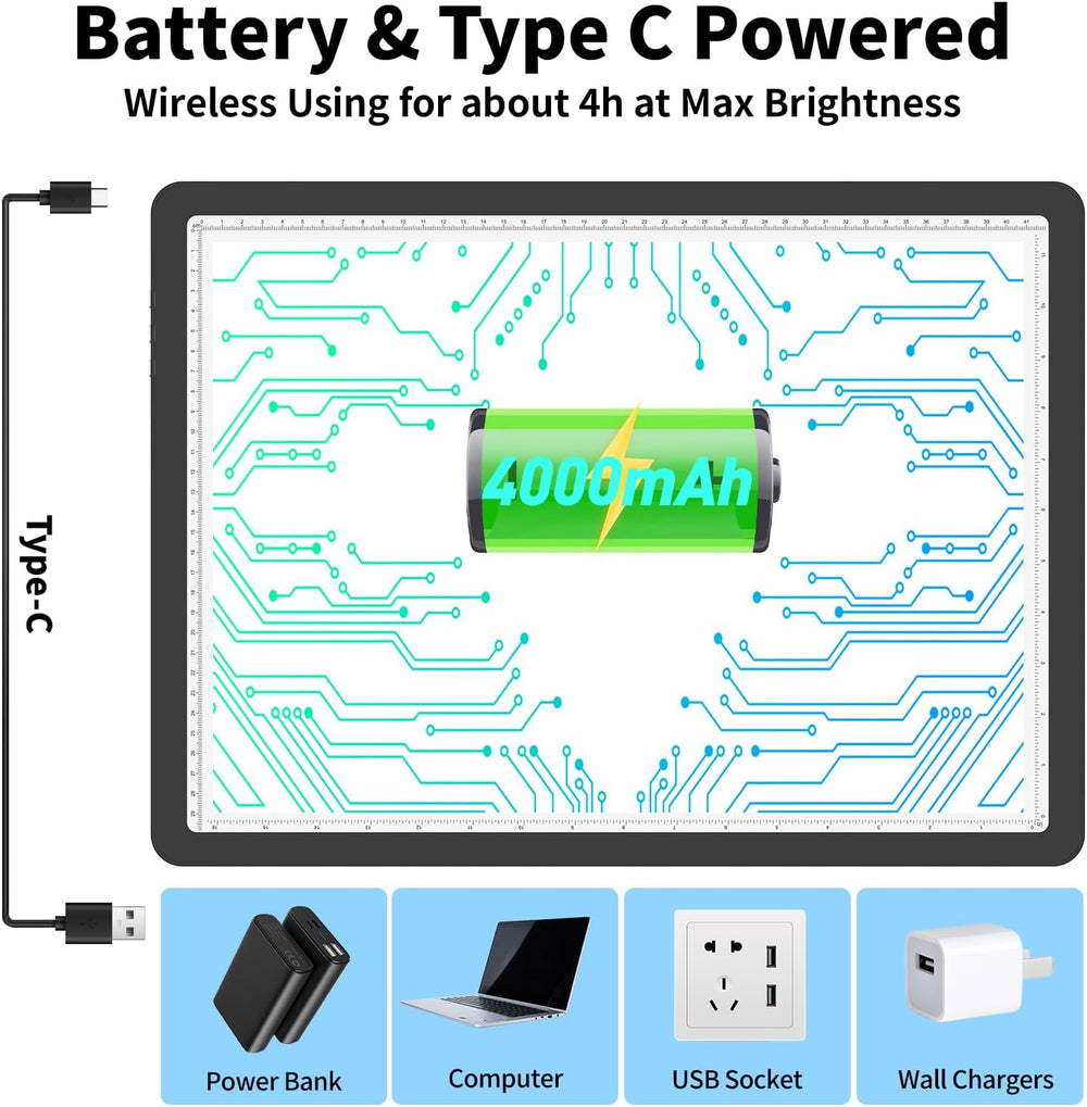 TOHETO Rechargeable A3 Light Pad with Carry Bag for Diamond Painting, Ultra B...