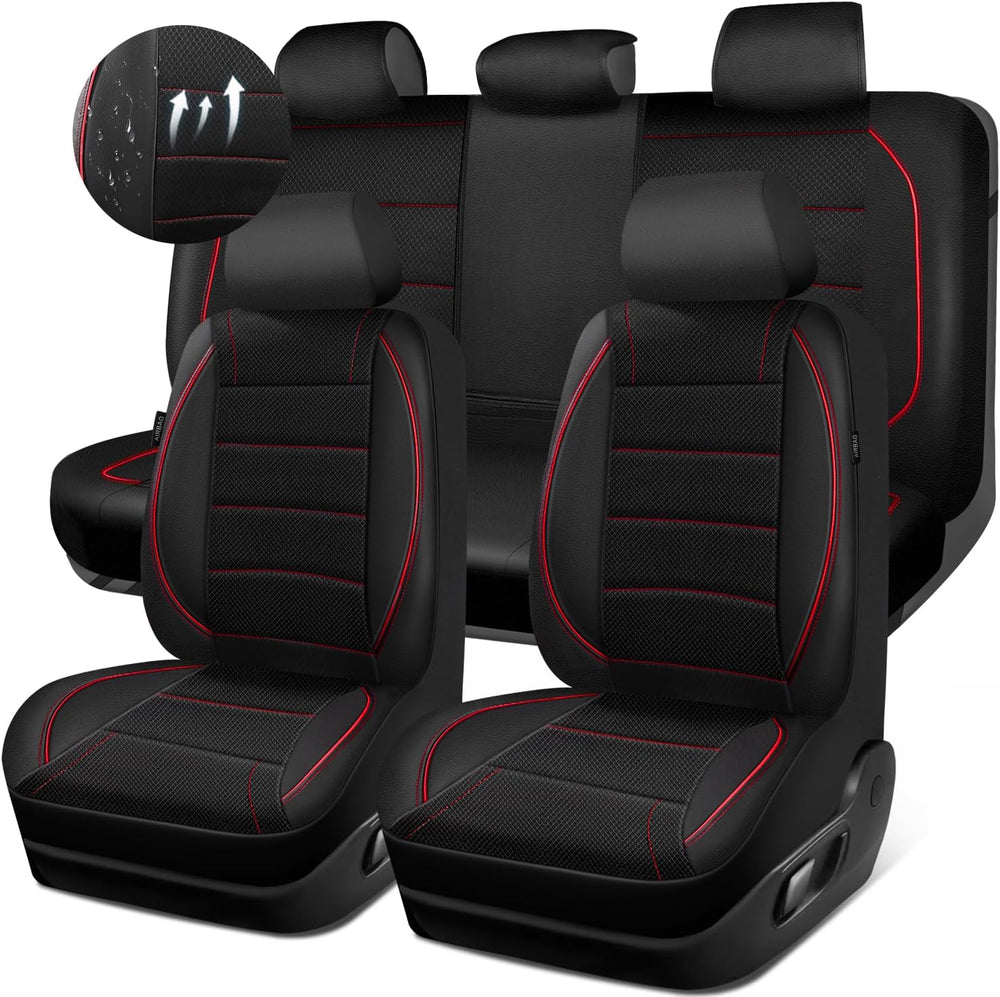 CAR PASS Mesh Leather Car Seat Covers Full Set,Breathable Mesh Faux Leather S...