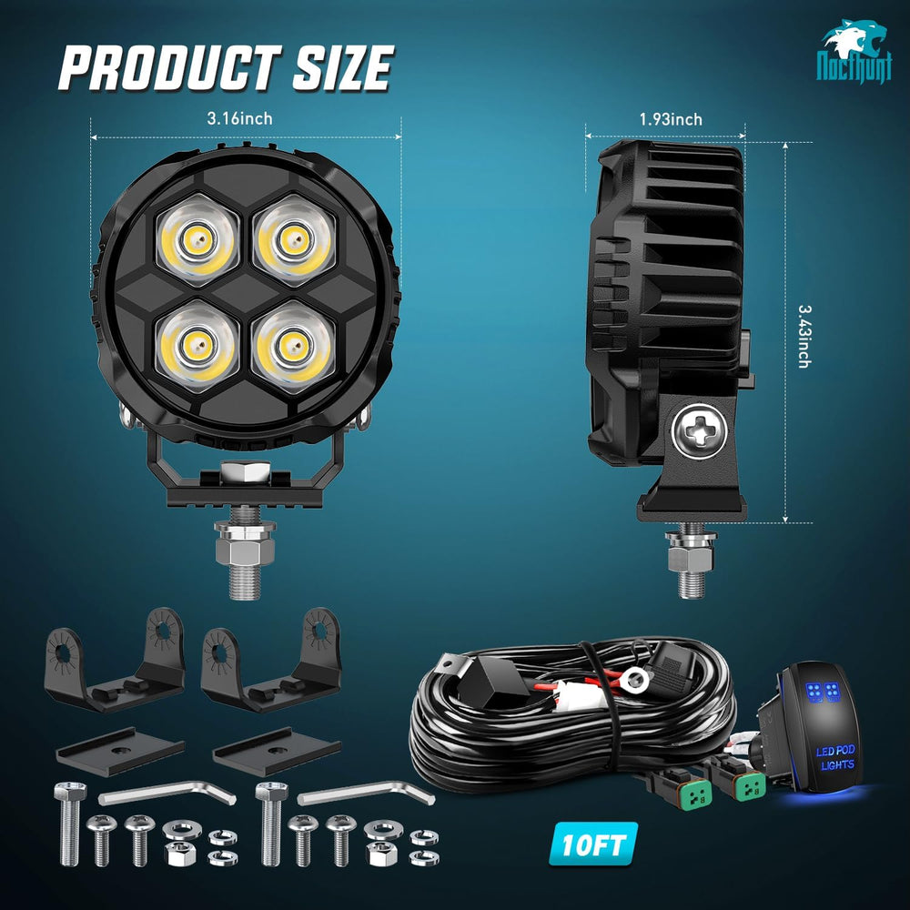 Nilight LED Pod Light 2 PCS 3.1 Inch 20W 4 LED Round Hyper Spot Beam