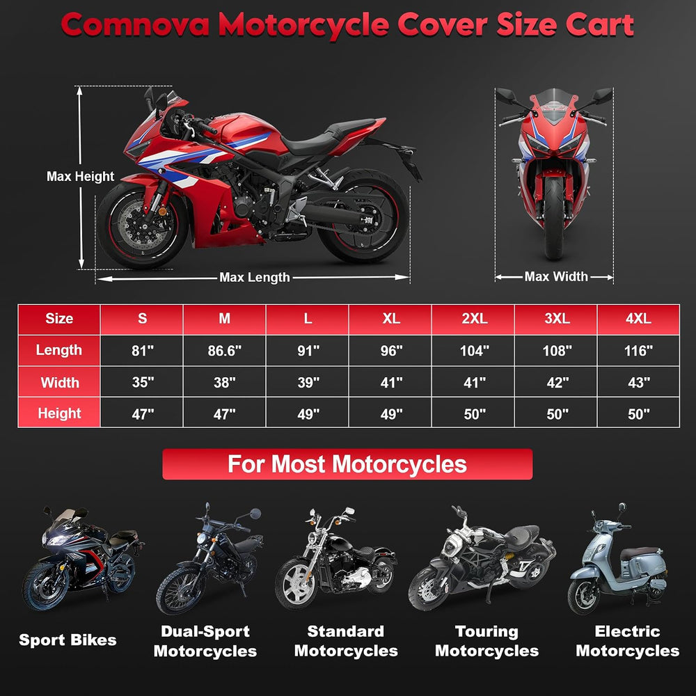 Comnova Motorcycle Cover 96 Inch - 600D Outdoor Motorbike Cover Waterproof wi...