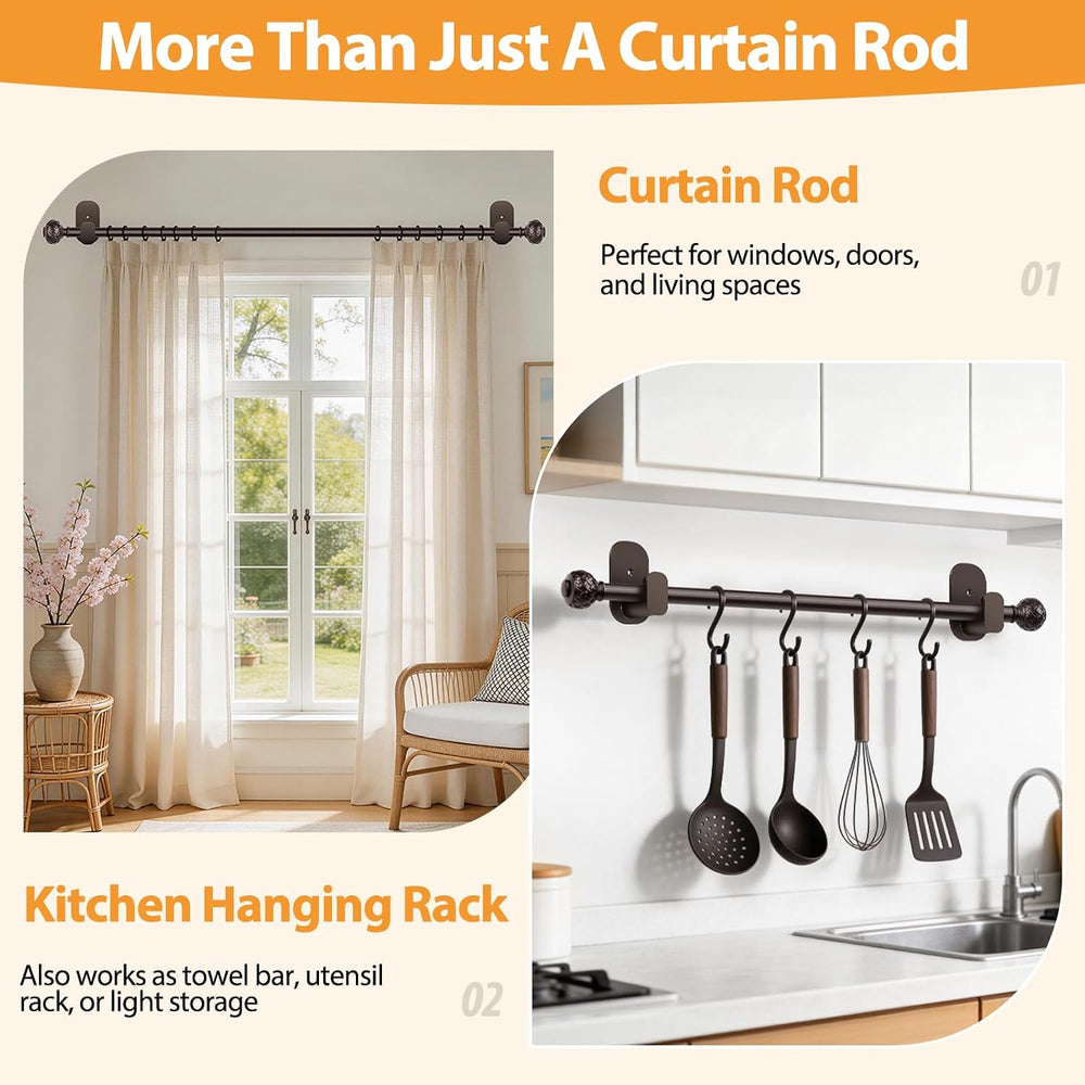 Curtain Rods No Drilling for Windows, 32-58 In, Bronze, 2 Pack