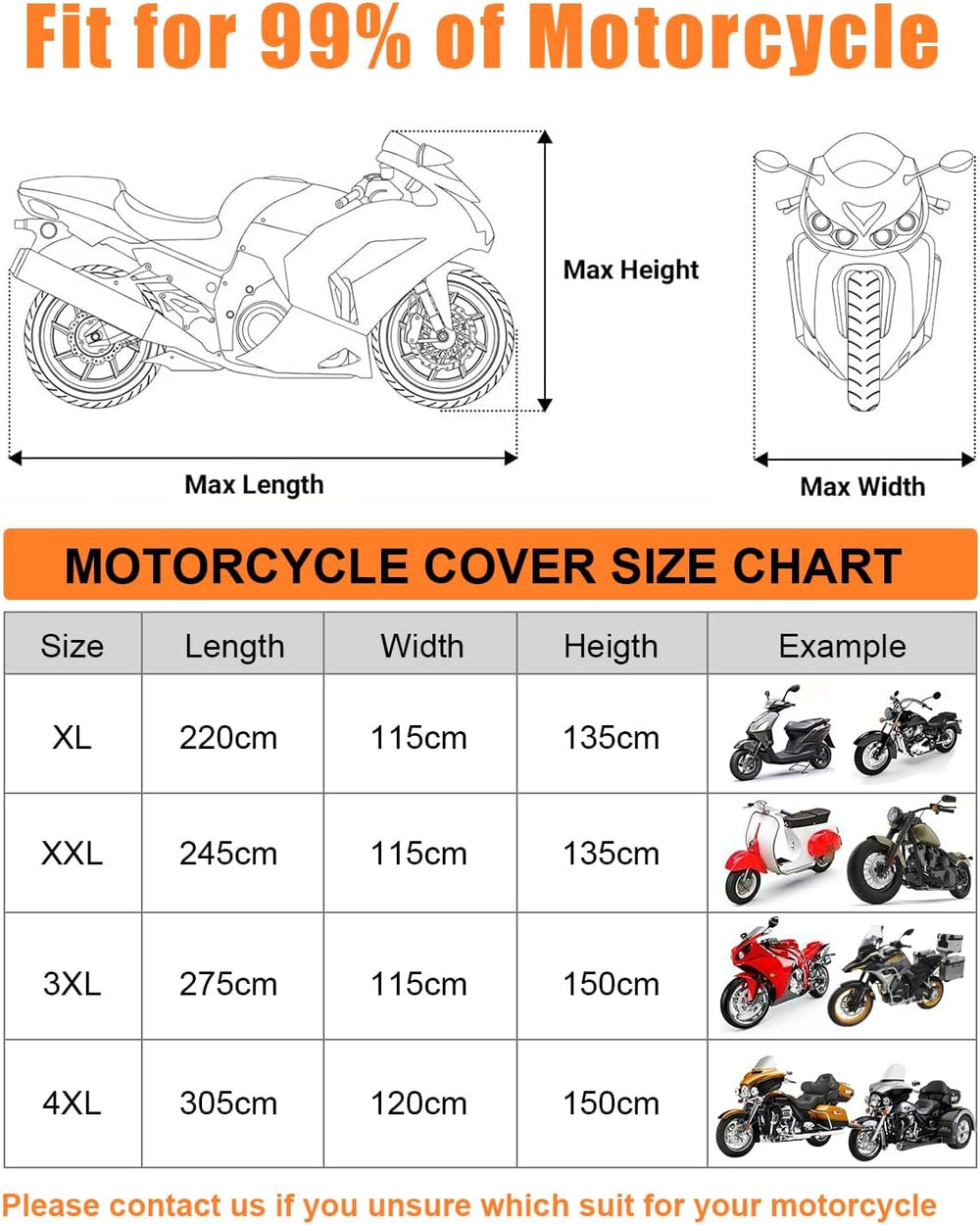 Full Enclosed Motorcycle Cover Waterproof Outdoor Fit Length up to 118"