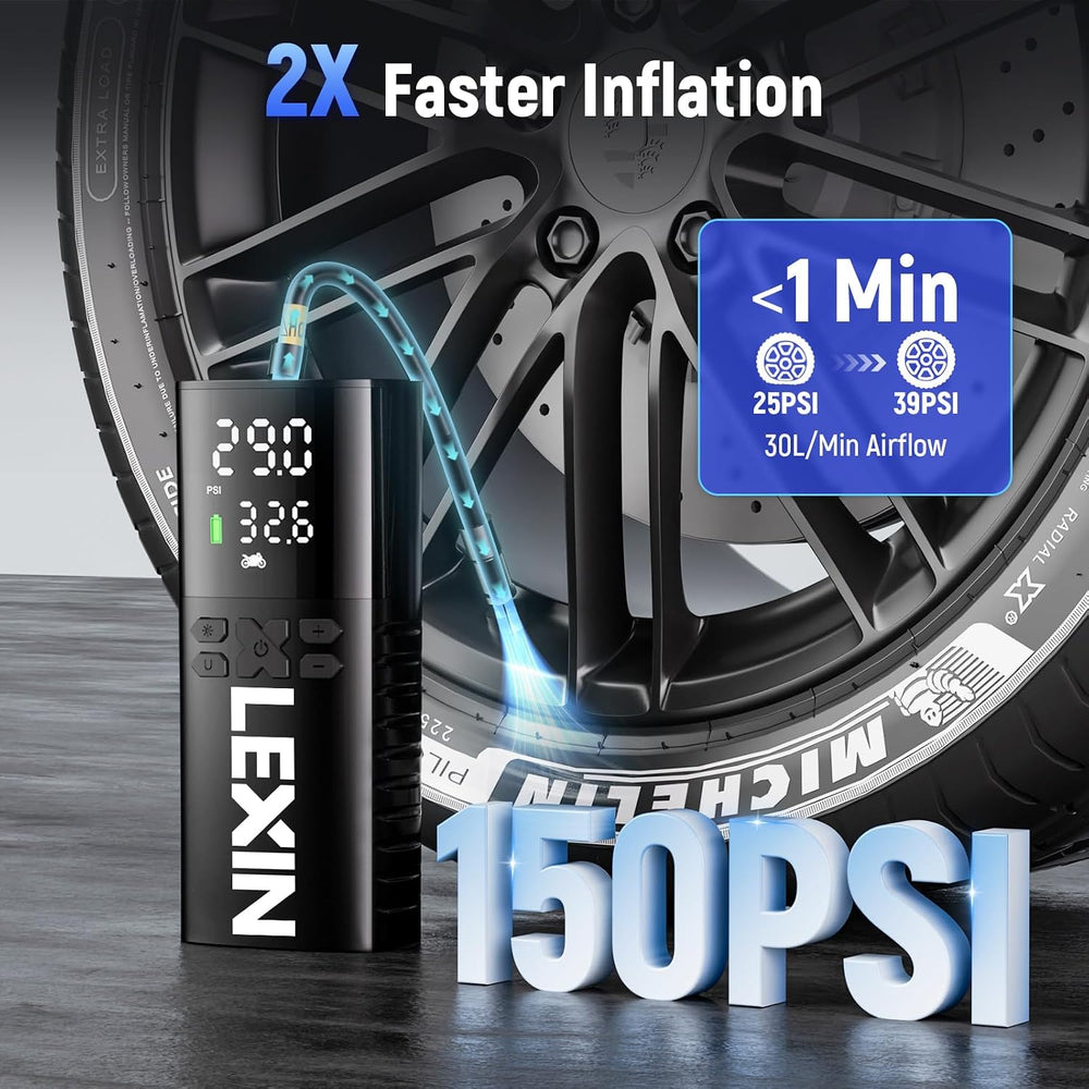 LEXIN P4 Portable Tire Inflator, 150 PSI Air Pump for Car, Motorcycle, Bike