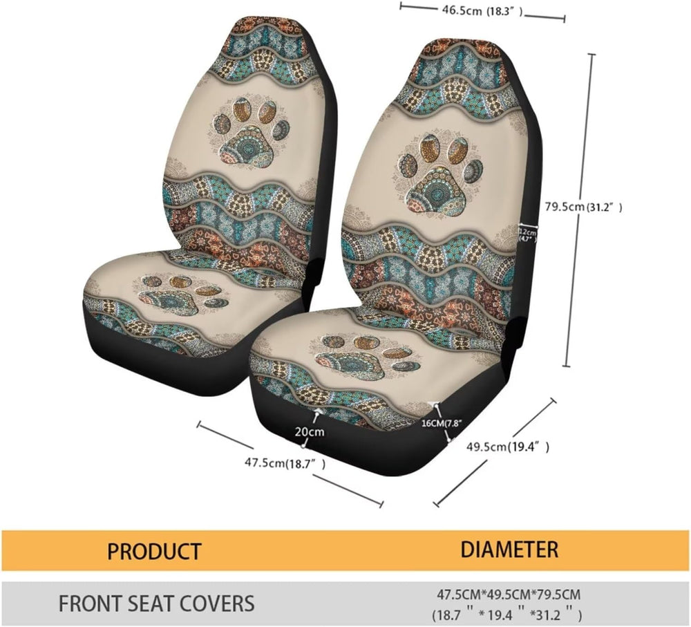 Talayituse Boho Paw Print Car Seat Covers Full Set of 2 Vehicle Protector Fro...