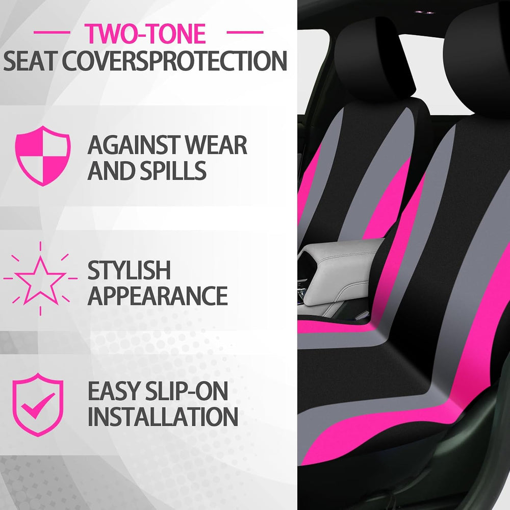 ROCEEI 47 Pcs Car Seat Cover Full Set Car Accessories, Rose Pink