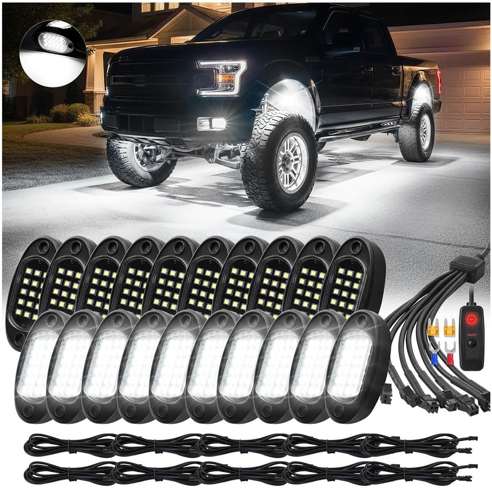 20Pods All Pure White LED Rock Lights Full Kit Plug and Play & Pre Wired ...
