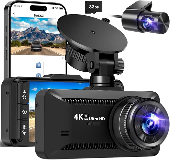 Dash Cam Front and Rear 4K/1080P, Dash Camera