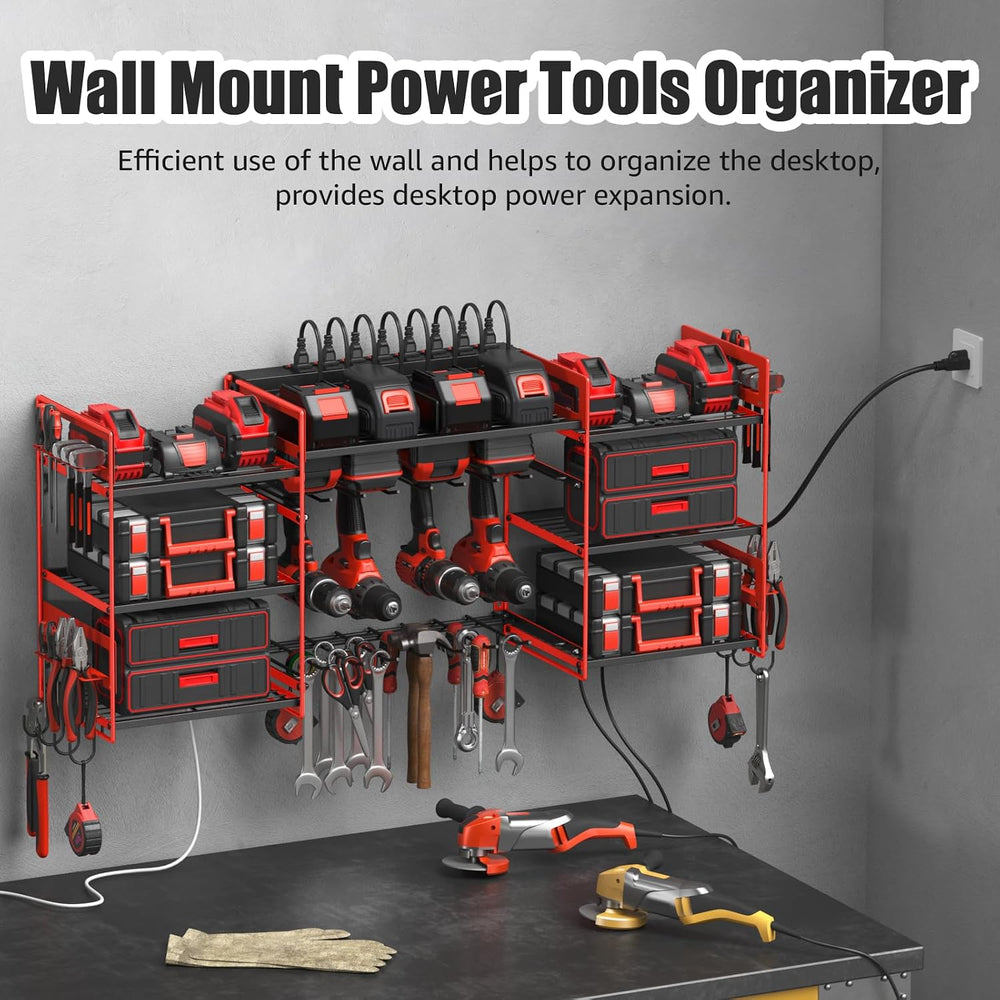 CCCEI Red Power Tool Organizer Wall Mount, Large Tools and Battery Storage Ra...