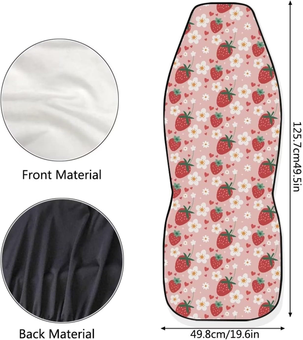 2 Pcs Strawberry Car Seat Covers Set Pink Heart Daisy Strawberry Auto Front S...