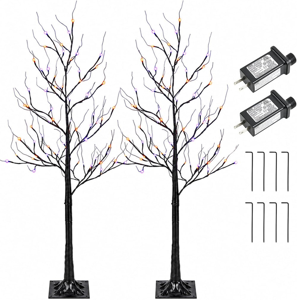 5FT LED Lighted Halloween Tree 2-Pack Orange and Purple Lights Dรฉcor
