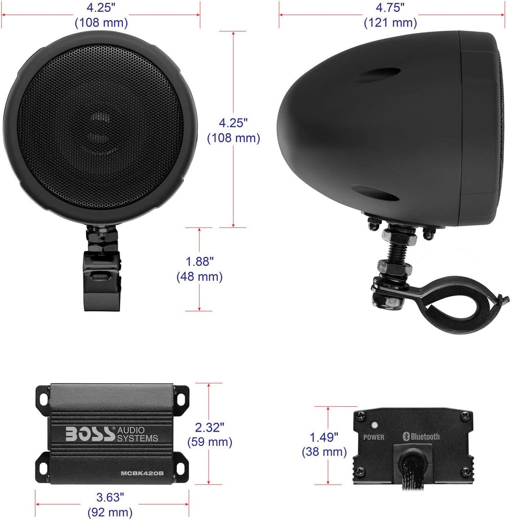 BOSS Audio Systems MCBK420B Motorcycle Speakers and 2 Channel Amp Package