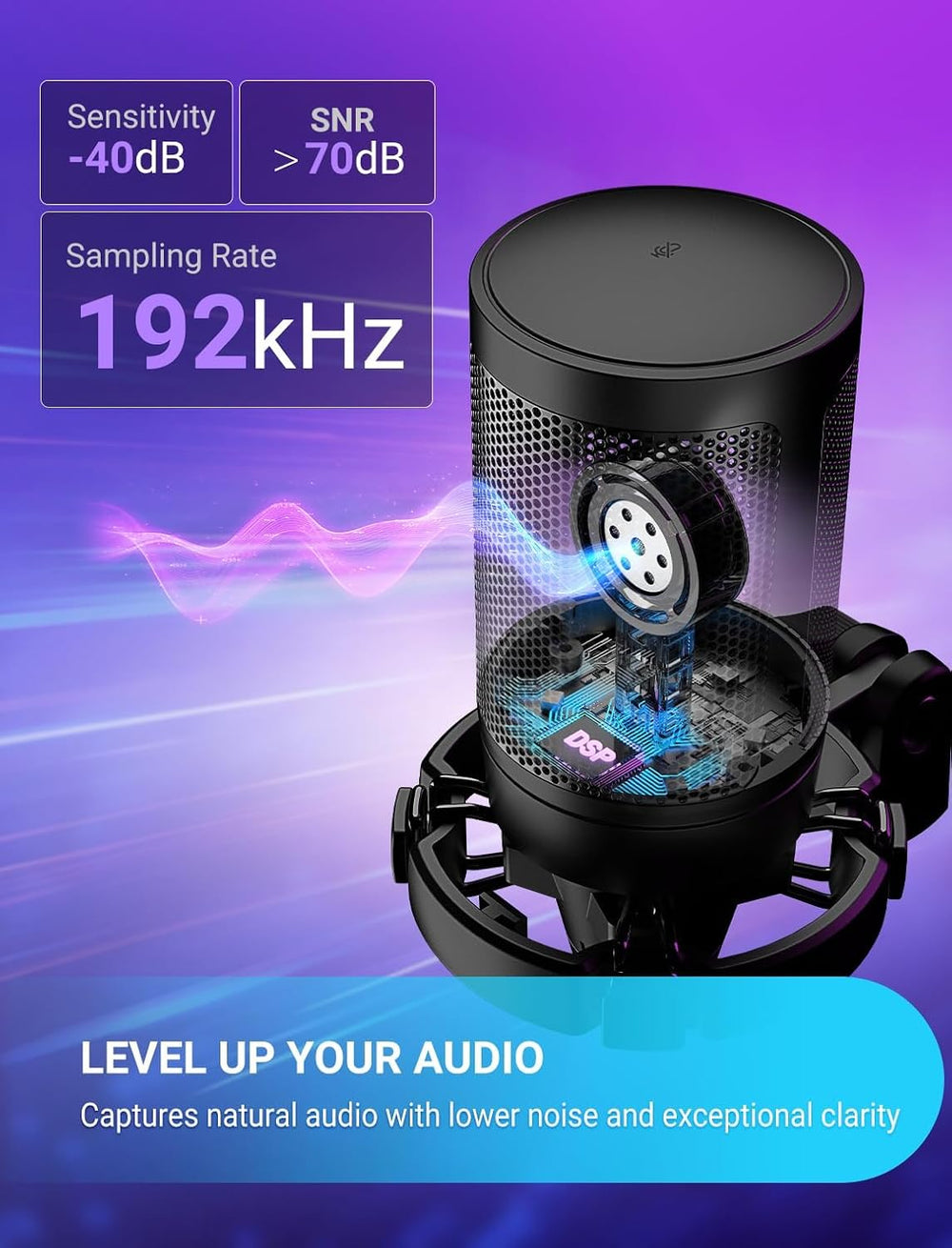 FIFINE AmpliGame A6V USB Gaming Microphone, Condenser RGB Mic for Streaming
