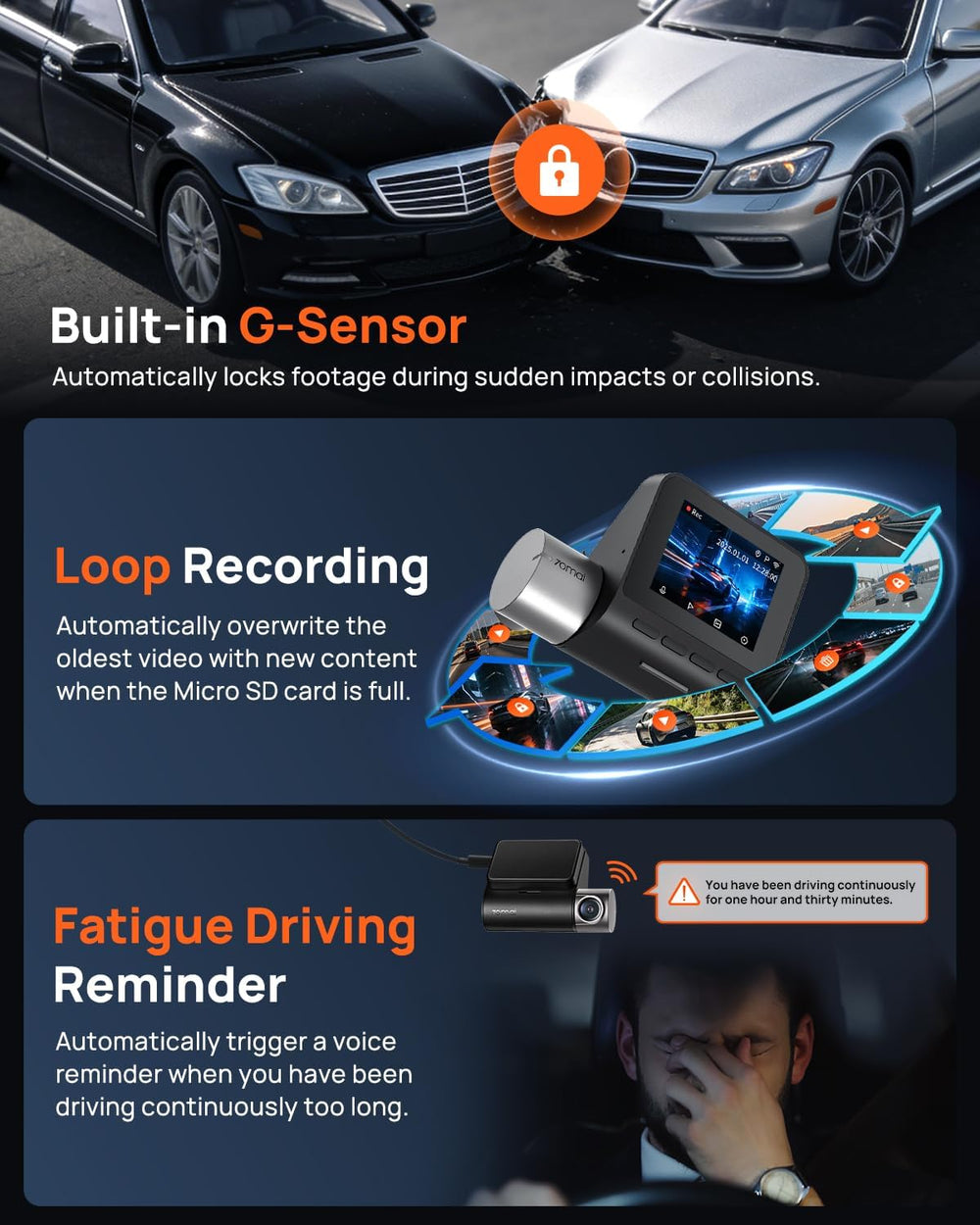 70mai 2.5K Dash Cam Front, F1.55, Night Vision, Wi-Fi GPS